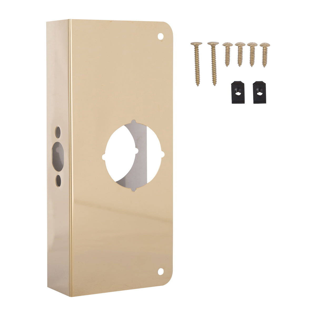 ProSource HSH-050SBP-PS Door Reinforcer, 2-3/8 in Backset, 1-3/4 in Thick Door, Steel, Brass, 9 in H, 4 in W