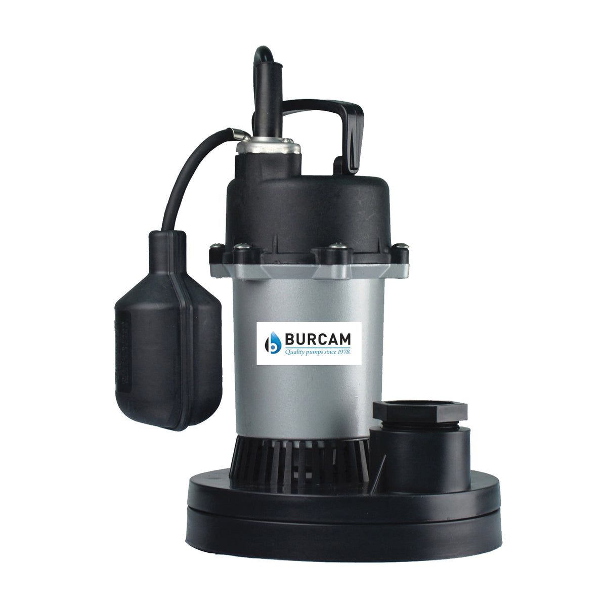 Burcam 300500Z Sump Pump, 4 A, 115 V, 0.33 hp, 1-1/2 in Outlet, 18 ft Max Head, 1450 gph, Noryl