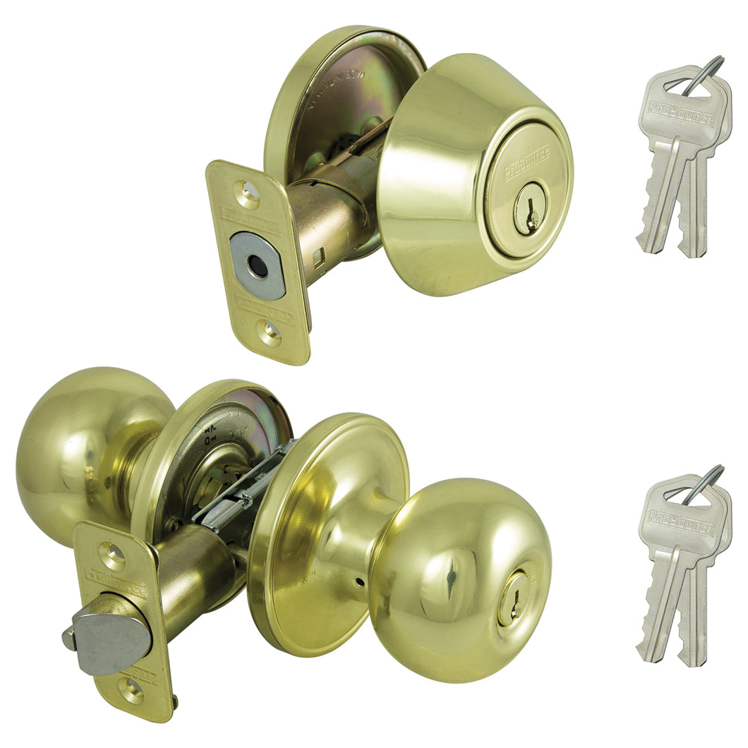 ProSource Deadbolt and Entry Lockset, 3 Grade, Ball Handle, Keyed Alike Key, Brass, Polished Brass