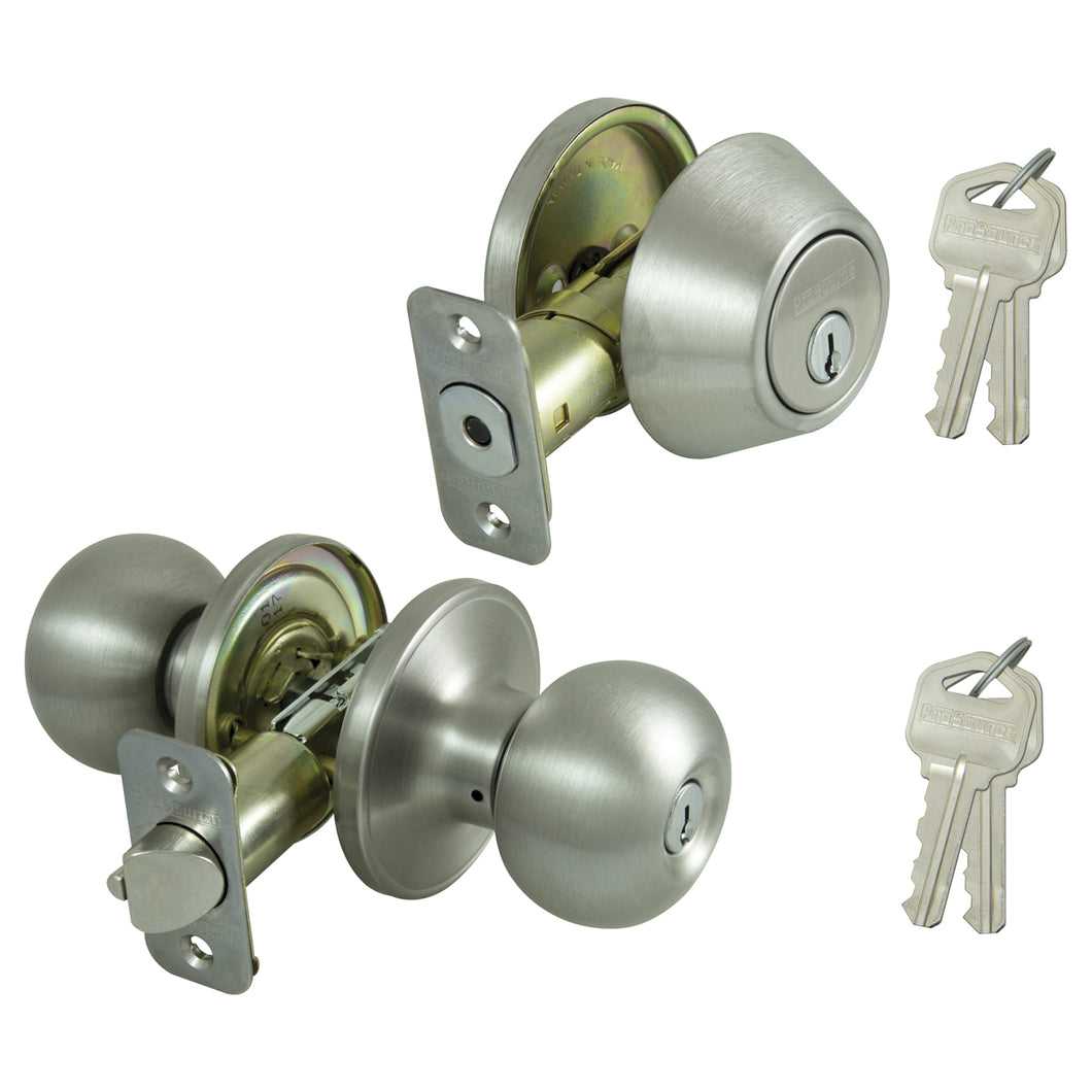 ProSource Deadbolt and Entry Lockset, 3 Grade, Ball Handle, Keyed Alike Key, Stainless Steel, Stainless Steel