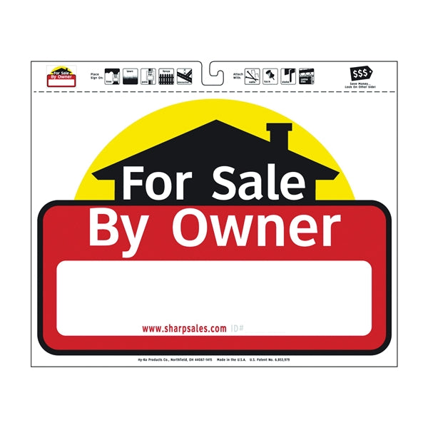 HY-KO SSP-301 Lawn Sign, For Sale By Owner, White Legend, Plastic, 20 in W x 24 in H Dimensions