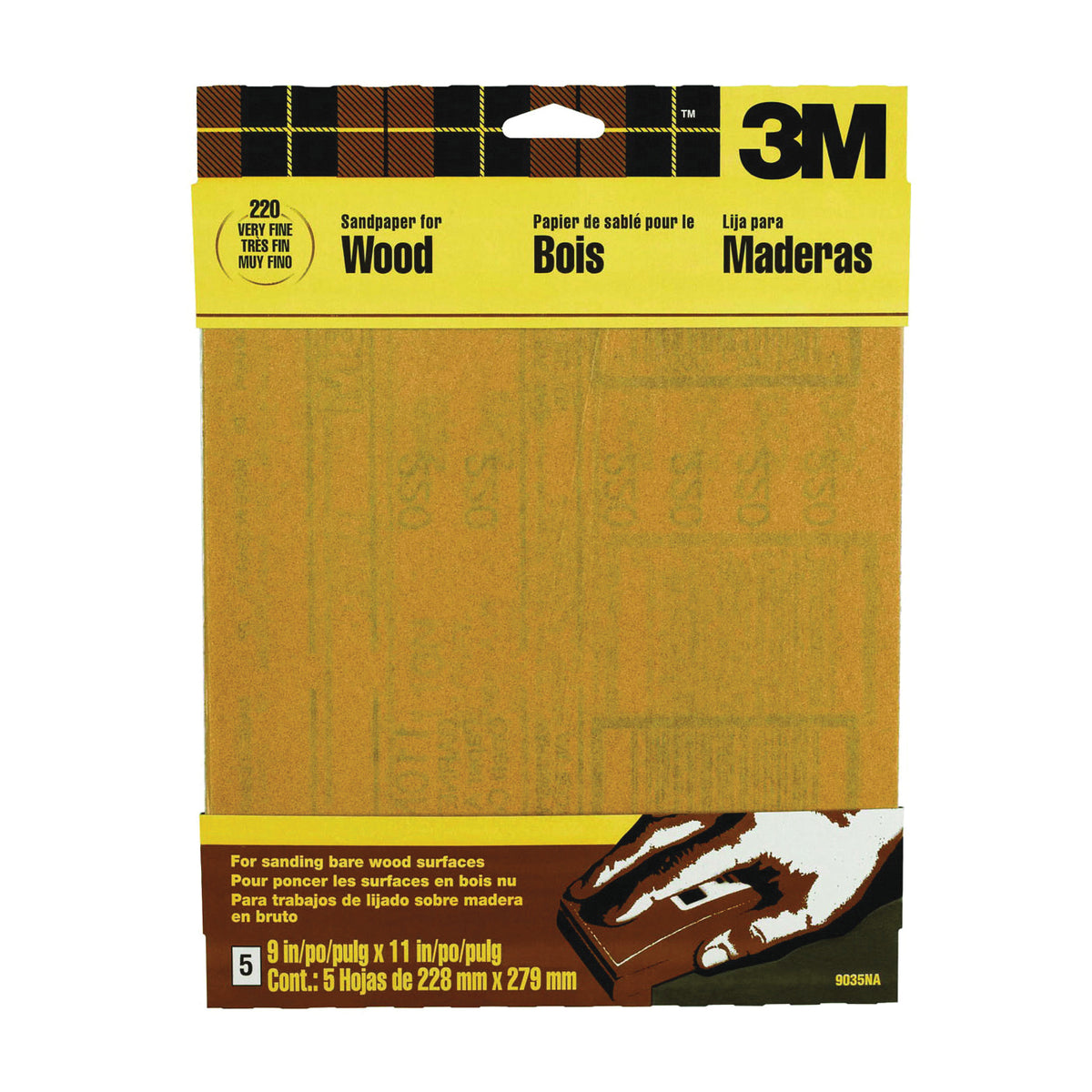 3M 9035 Sandpaper Sheet, 11 in L, 9 in W, Very Fine, Garnet Abrasive