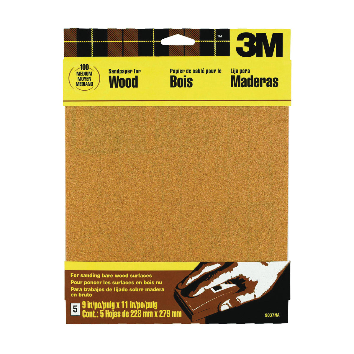 3M 9037 Sandpaper Sheet, 11 in L, 9 in W, Medium, 100 Grit, Garnet Abrasive