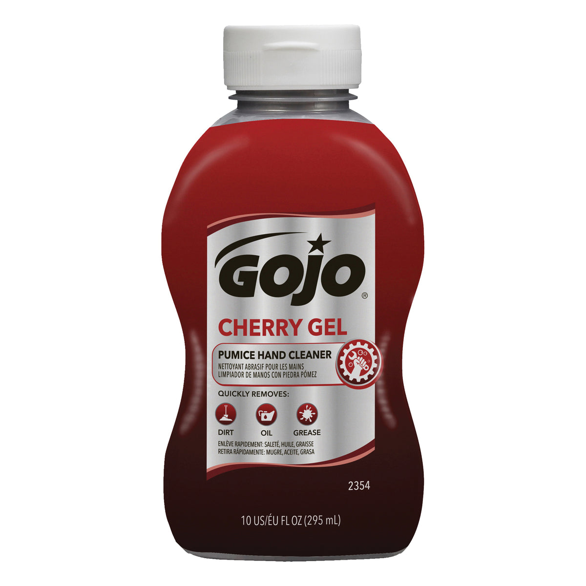 GOJO 2354-08 Hand Cleaner, Gel, Red, Cherry, 10 oz Squeeze Bottle