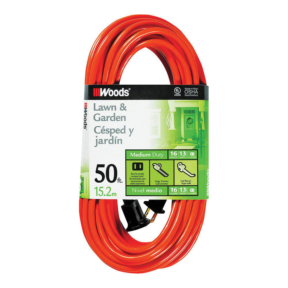 Woods 0723 Extension Cord, 16 AWG Cable, 50 ft L, 13 A, 125 V, Orange