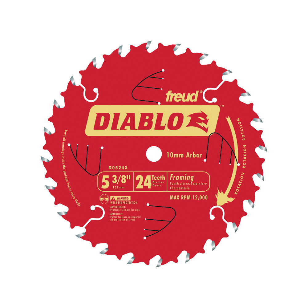 Diablo D0524X Circular Saw Blade, 5-3/8 in Dia, 0.393 in Arbor, 24-Teeth, Carbide Cutting Edge