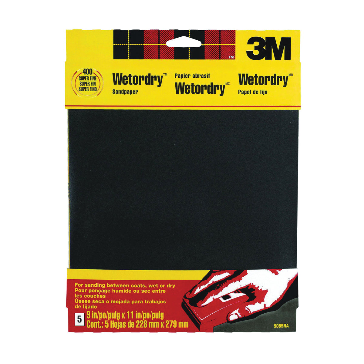 3M 9085 Sandpaper, 11 in L, 9 in W, 400 Grit, Super Fine, Silicone Carbide Abrasive
