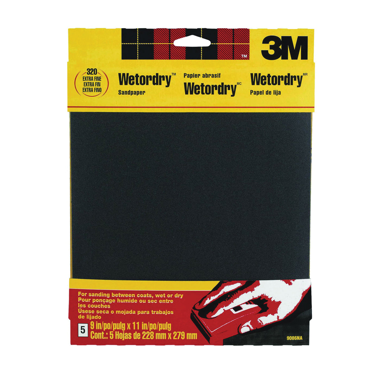 3M 9086 Sandpaper, 11 in L, 9 in W, 320 Grit, Extra Fine, Silicone Carbide Abrasive