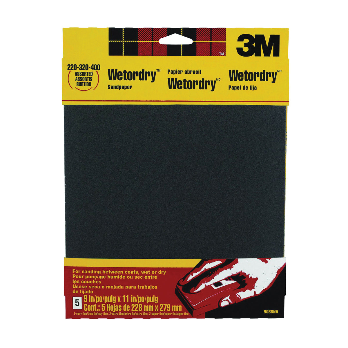 3M 9088 Sandpaper, 11 in L, 9 in W, Extra Fine/Super Fine/Very Fine, Silicone Carbide Abrasive