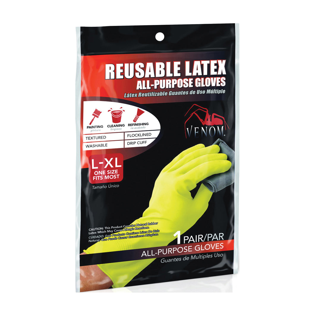 VENOM STEEL VEN9125 Reusable Gloves, L/XL, 9 in L, Latex, Green
