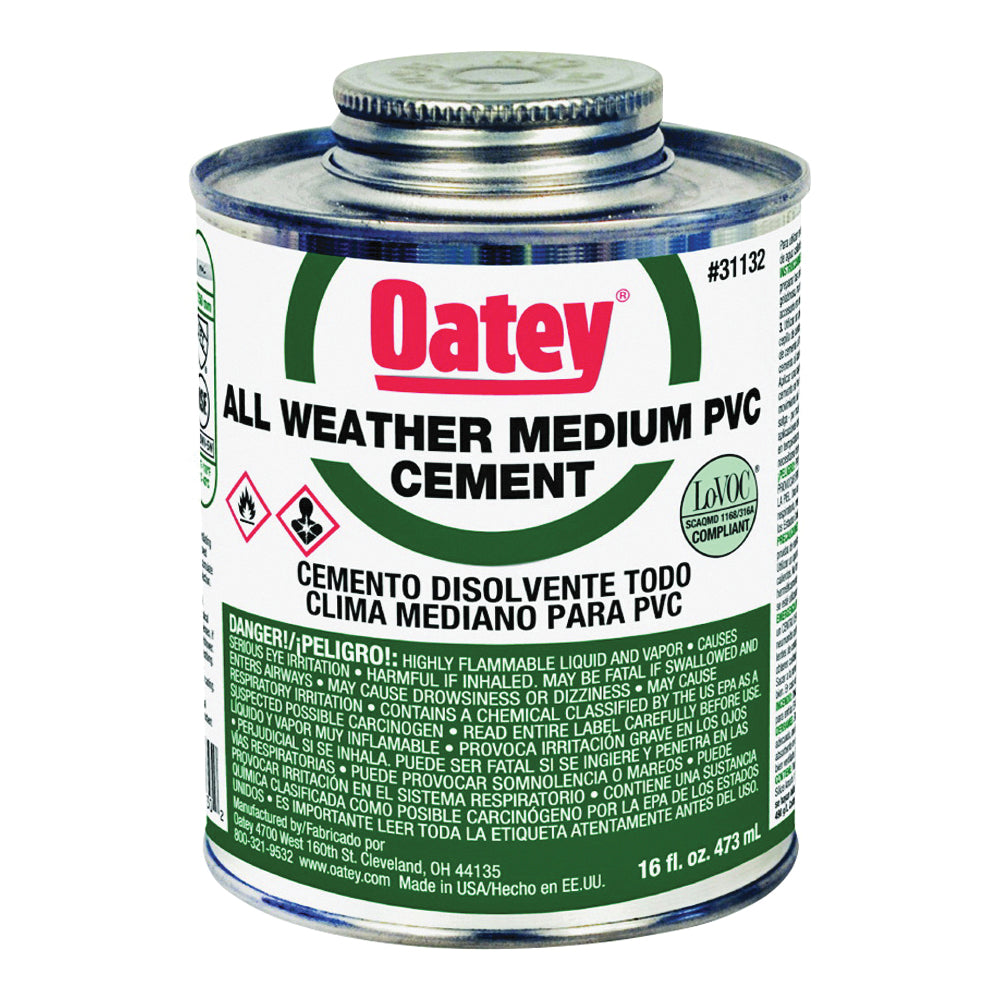 Oatey 31132 Solvent Cement, 16 oz Can, Liquid, Gray
