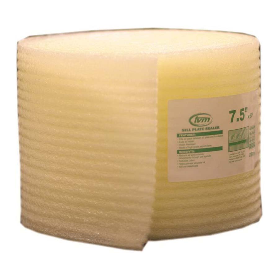 TVM 75075 Sill Seal, 7-1/2 in W, 50 ft L Roll, Polyethylene, Yellow