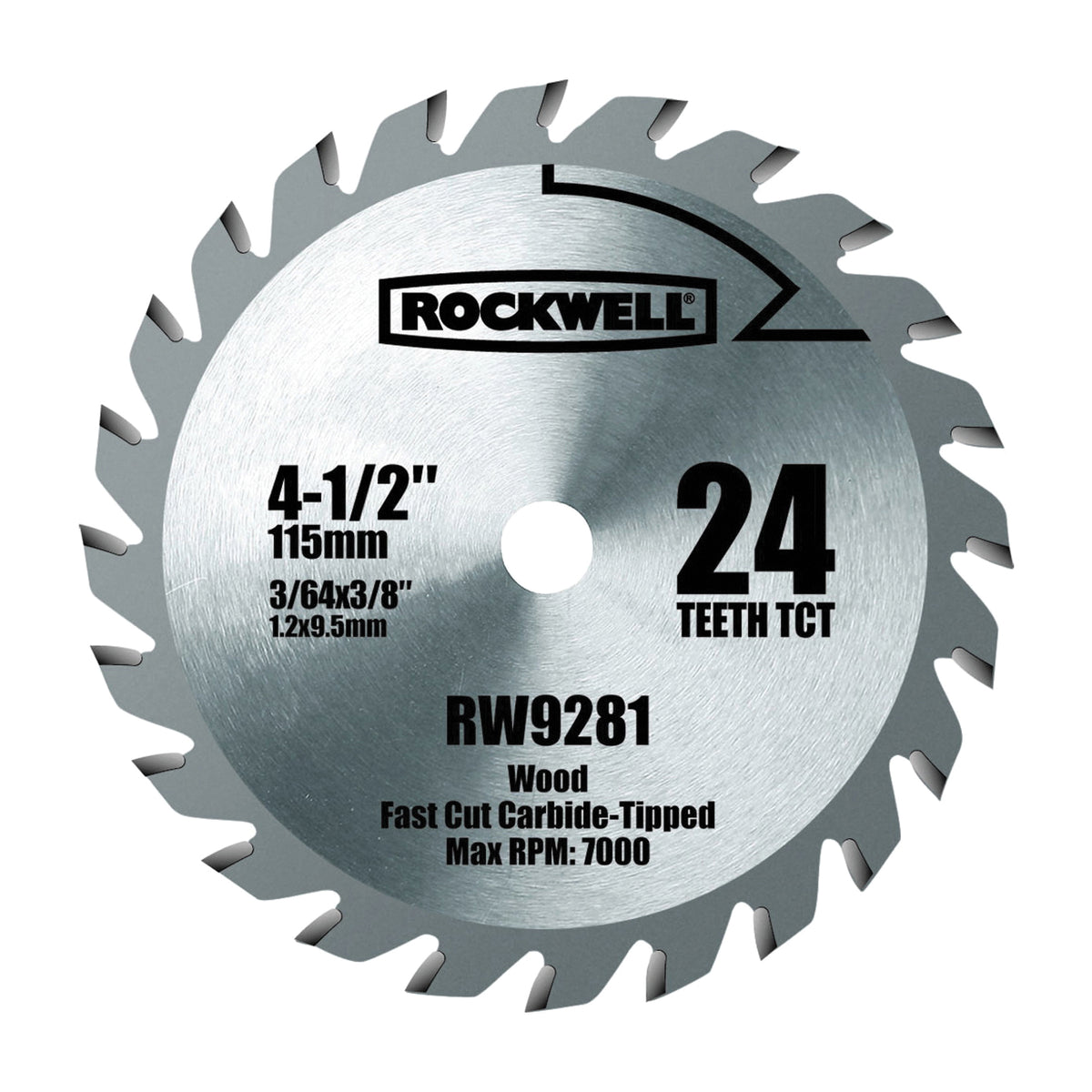 ROCKWELL RW9281 Circular Saw Blade, 4-1/2 in Dia, 3/8 in Arbor, 24-Teeth, Tungsten Carbide Cutting Edge