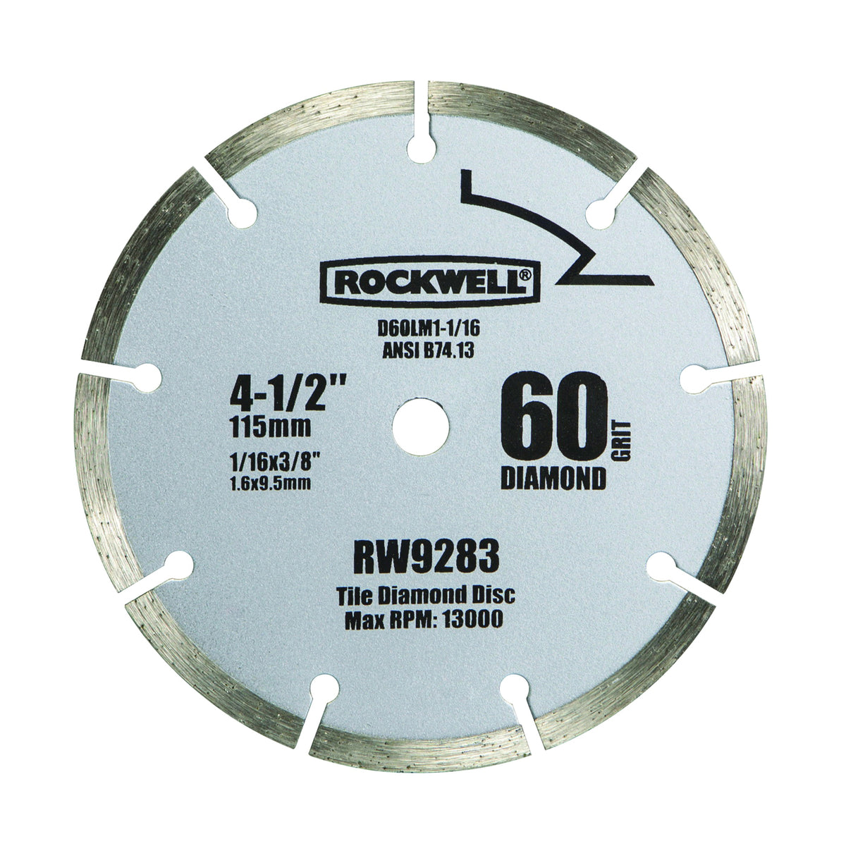 ROCKWELL RW9283 Circular Saw Blade, 4-1/2 in Dia, 3/8 in Arbor, 60-Teeth