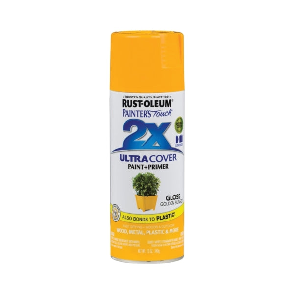 RUST-OLEUM PAINTER'S Touch 299910 Gloss Spray Paint, Gloss, Golden Sunset, 12 oz, Aerosol Can