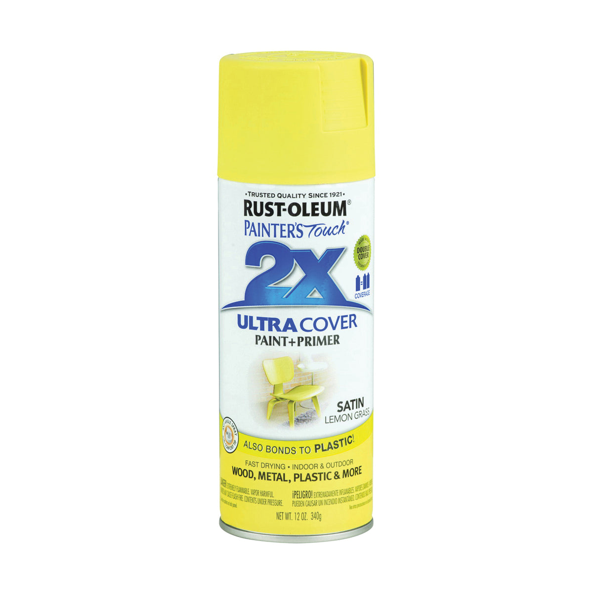 RUST-OLEUM PAINTER'S Touch 263148 Satin Spray Paint, Satin, Lemon Grass, 12 oz, Aerosol Can