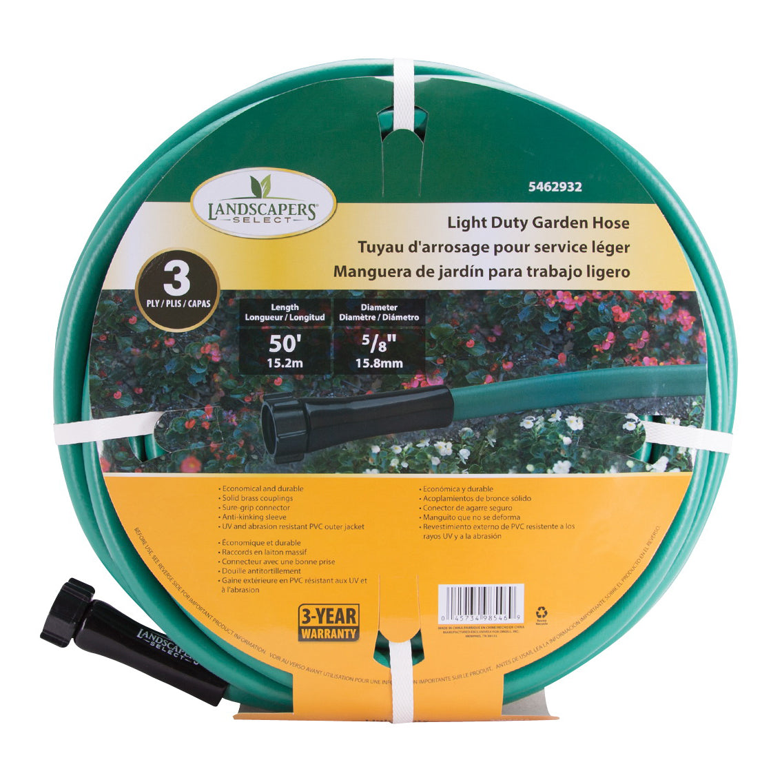 Landscapers Select GH-585023L Garden Hose, 50 ft L, Female x Male, PVC, Green