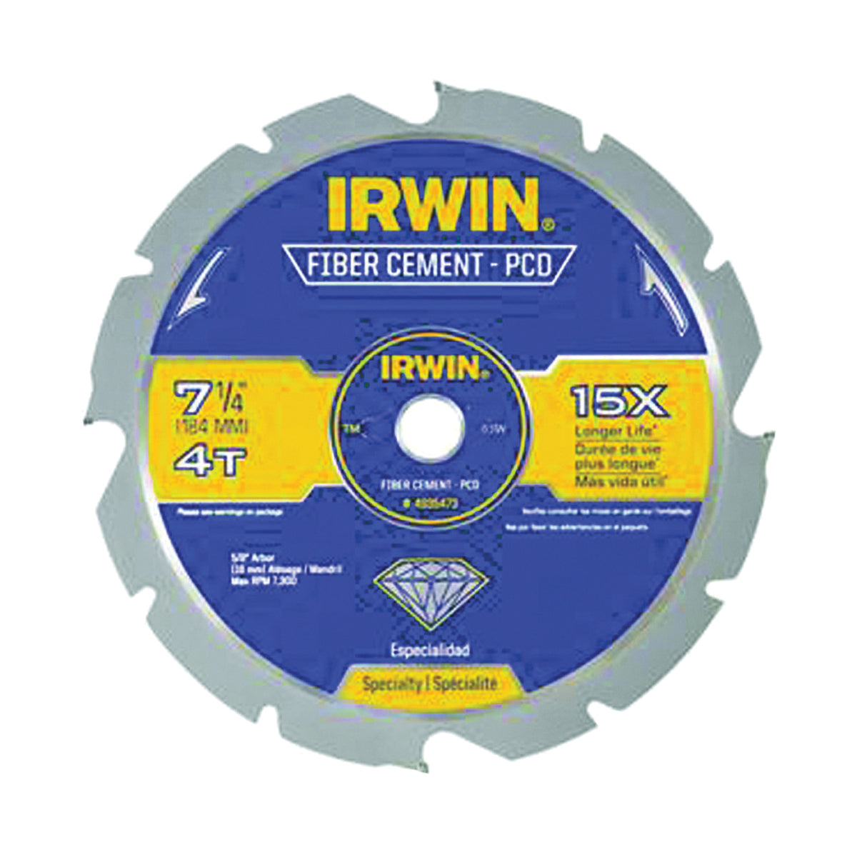 IRWIN 4935473 Circular Saw Blade, 7-1/4 in Dia, 5/8 in Arbor, 4-Teeth, Carbide Cutting Edge