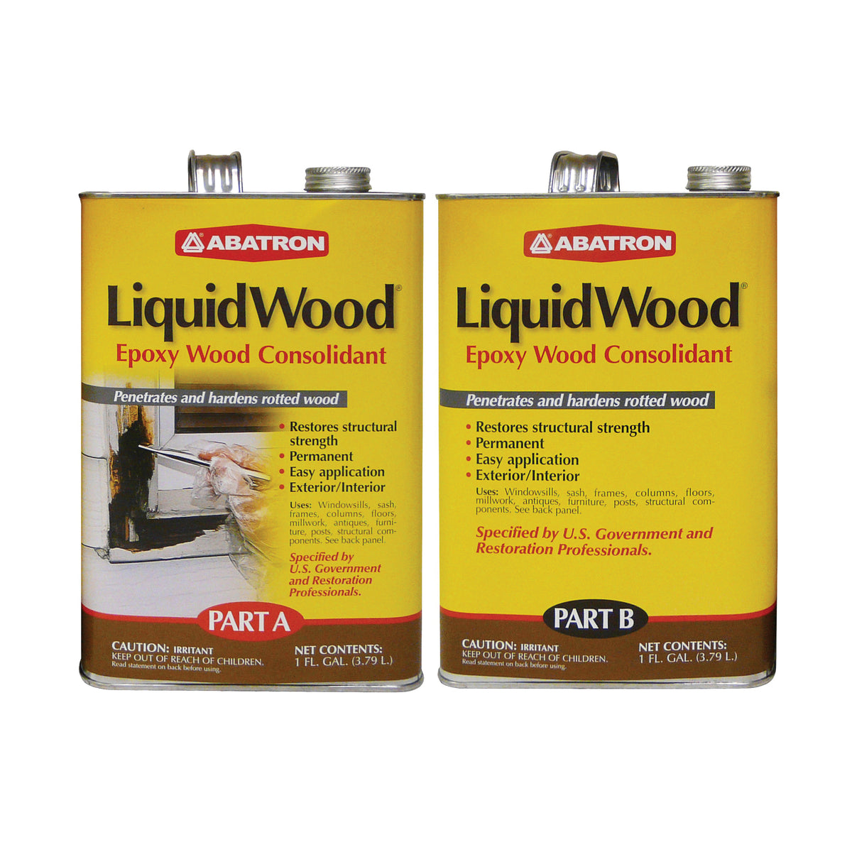 ABATRON LiquidWood LW2GKR Wood Filler, Liquid, Faint, Slightly Aromatic Part A, Irritating Ammonia Part B, Clear, 2 gal