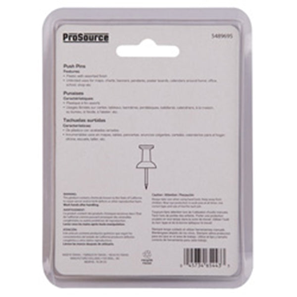 ProSource PH-121152-PS Push Pin, 23 mm L, Plastic, Assorted Colors, Round Head