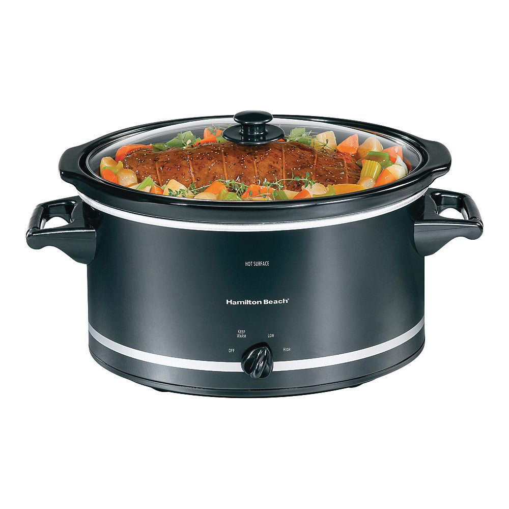 Hamilton Beach 33182 Slow Cooker, 8 qt Capacity, 120 V, 375 W, Manual Control, Black/Silver