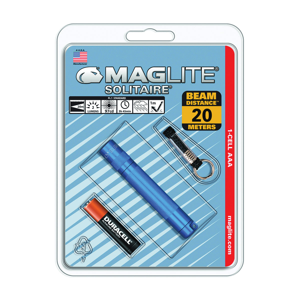 MAGLITE K3A116 Flashlight, AAA Battery, Alkaline Battery, Incandescent Lamp, 14 Lumens, Flood to Spot Beam, Blue