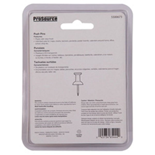 ProSource PH-122262-PS Push Pin, 23 mm L, Plastic, Clear, Round Head