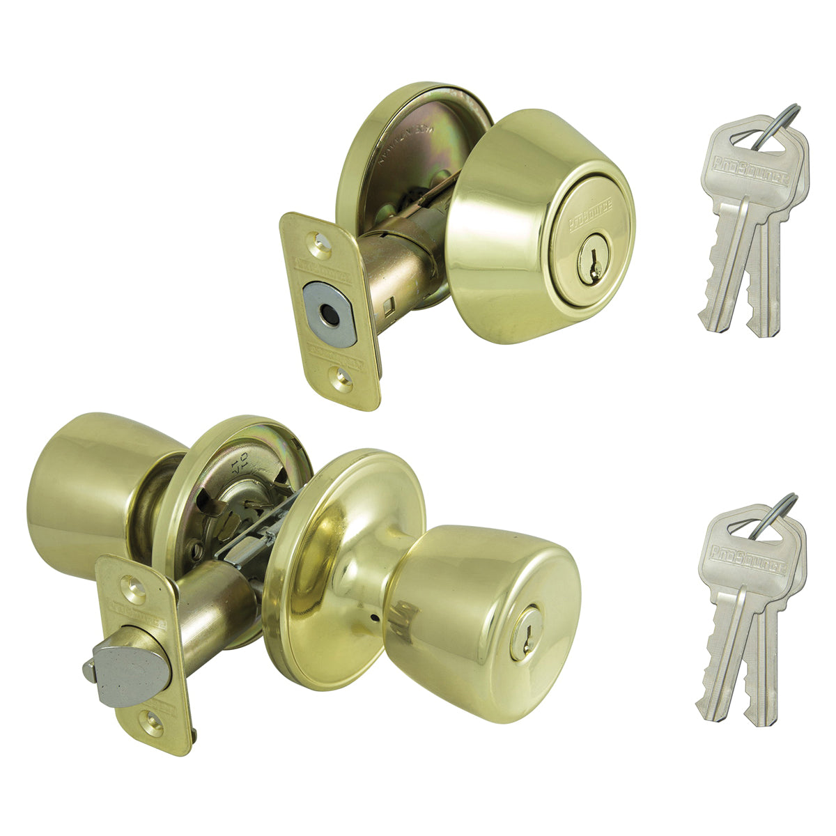 ProSource Deadbolt and Entry Lockset, 3 Grade, Tulip Handle, Keyed Alike Key, Brass, Polished Brass
