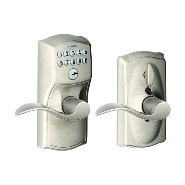 Schlage FE595V CAM/ACC 61 Keypad Lock with Flex-Lock, Metal, Satin Nickel, 2-3/8 x 2-3/4 in Backset