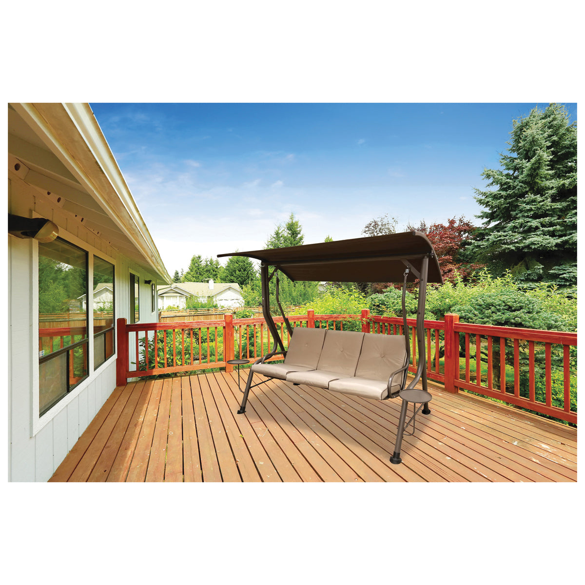 Seasonal Trends SW013PJ33CN81 Swing, 600 lb, 3 Seating, Polyester Cushion, PP Foam Pillow