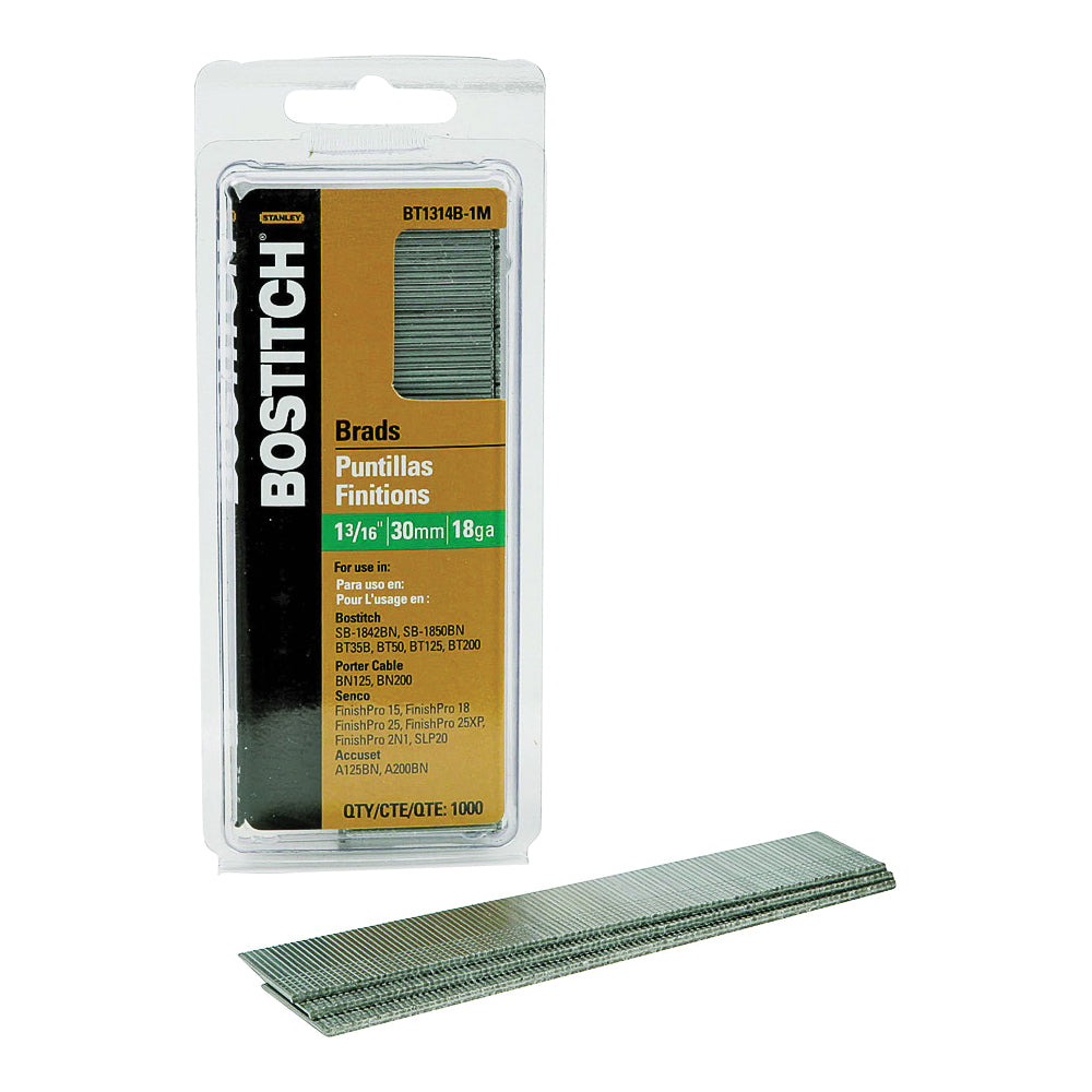 Bostitch BT1314B-1M Nail, 1-3/16 in L, 18 Gauge, Steel, Coated, Brad Head, Smooth Shank