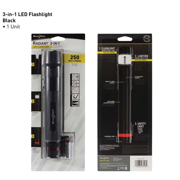 Nite Ize Radiant Series NL3A-01-R7 Flashlight, AA Battery, Alkaline Battery, LED Lamp, 250 Lumens, 200 m Beam Distance
