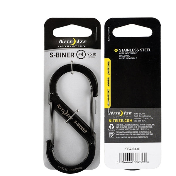 Nite Ize S-Biner Series SB4-03-01 Dual Carabiner, #4 Dia Ring, Stainless Steel, Black
