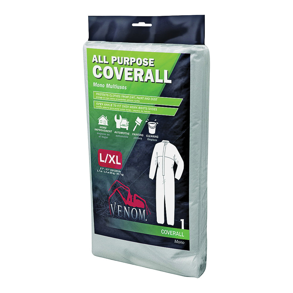 VENOM STEEL VENCV200 Coveralls, L/XL, Unisex, Zipper Closure, Fabric, White