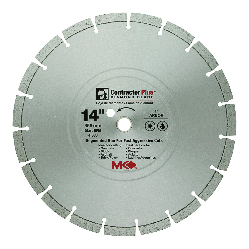 MK 166996 Circular Saw Blade, 14 in Dia, 1-20 Arbor, Diamond Cutting Edge