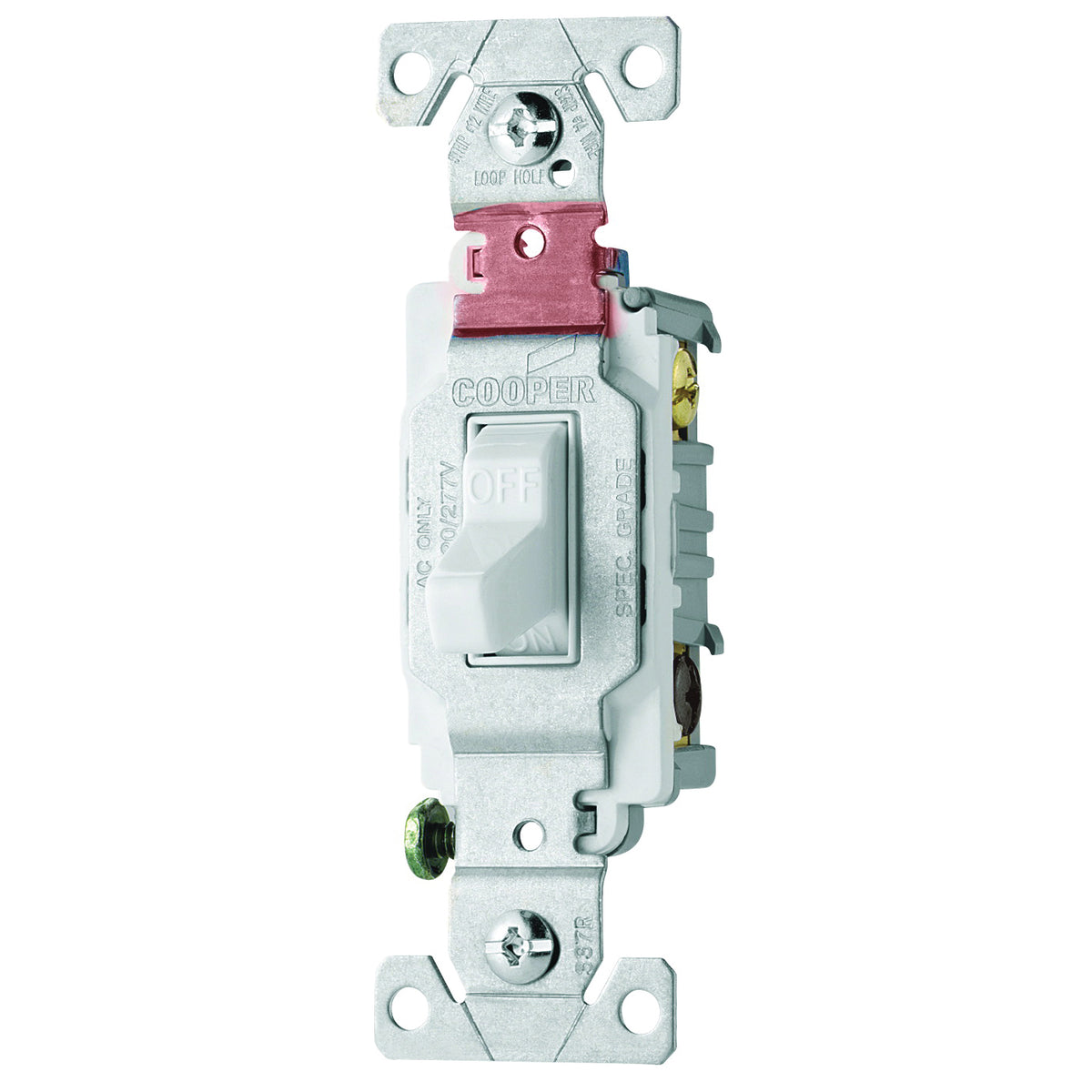 Eaton Wiring Devices CS220W Toggle Switch, 20 A, 120/277 V, Lead Wire Terminal, Nylon Housing Material, White