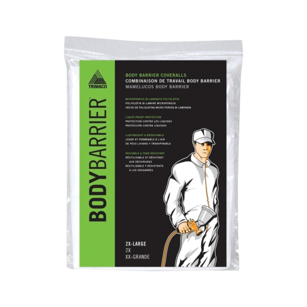 Trimaco 09957 Protective Coveralls, 2XL, Zipper Closure, Polyolefin, White