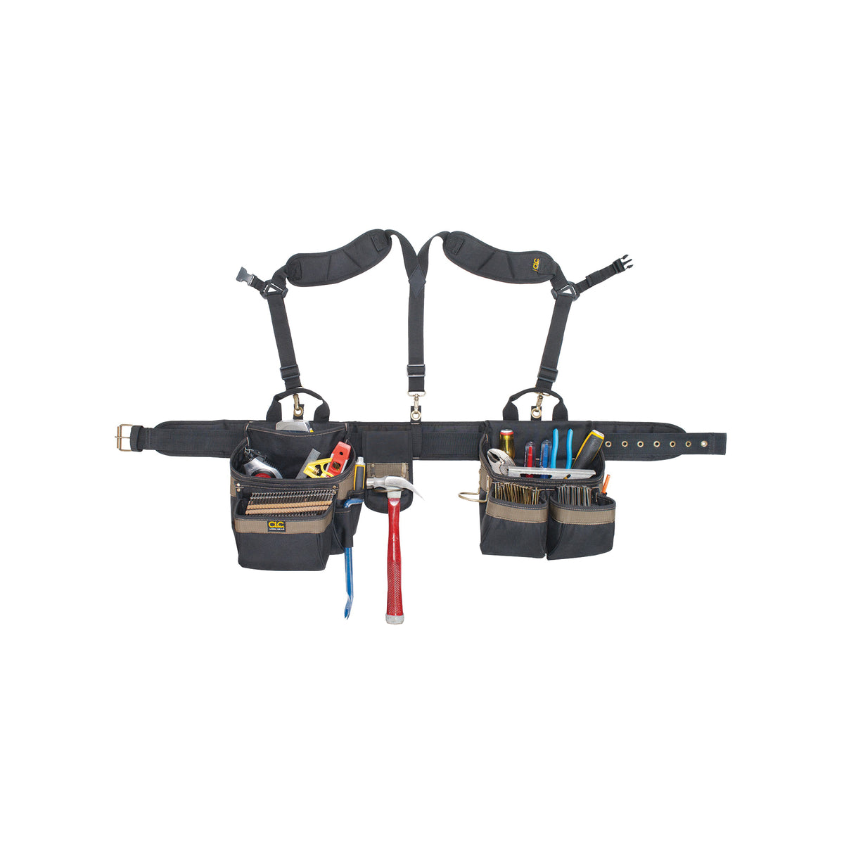 CLC Tool Works Series 1614 Tool Belt, 29 to 46 in Waist, Polyester, Black/Khaki, 20-Pocket