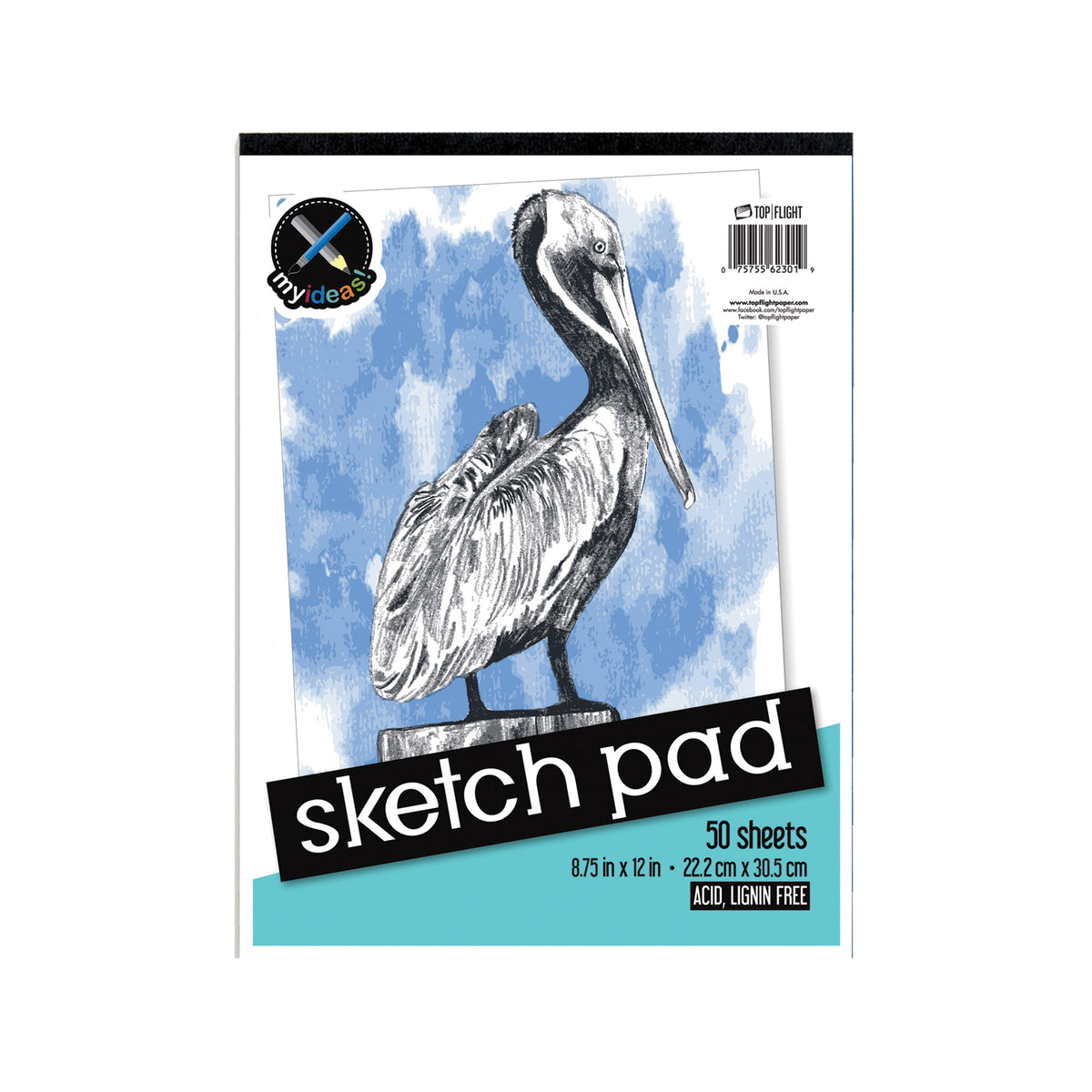 TOP FLIGHT 4807103 Sketch Pad, Drawing Sheet, 8-3/4 in L x 12 in W Sheet, 50-Sheet