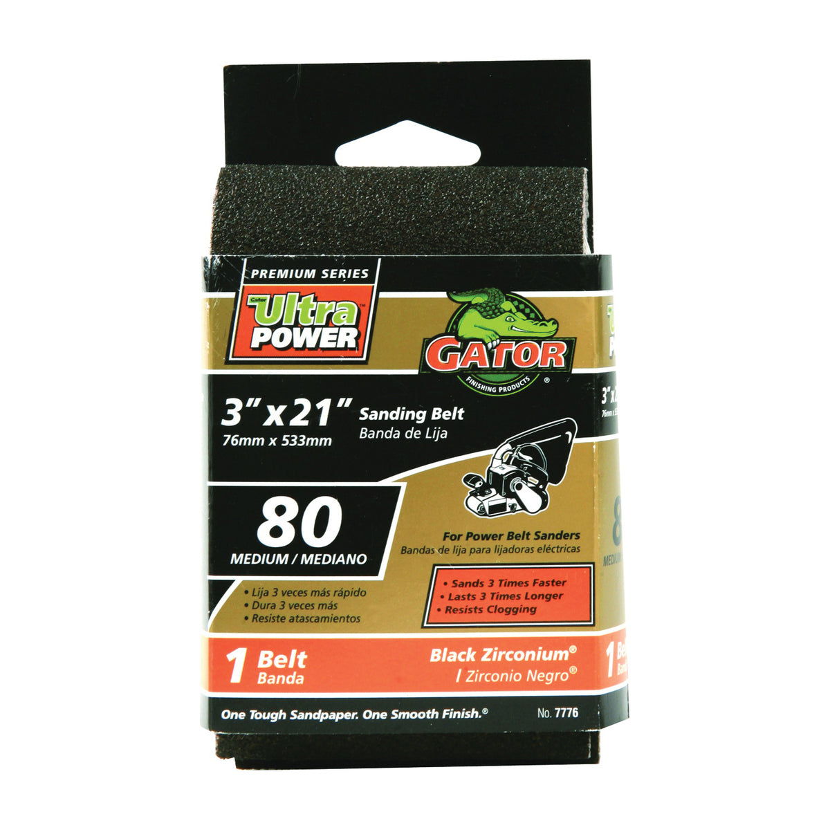 Gator 7776 Sanding Belt, 3 in W, 21 in L, 80 Grit, Medium, Zirconium Oxide Abrasive