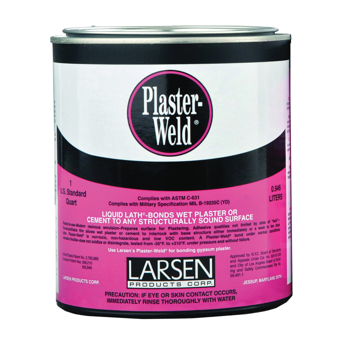 Larsen Plaster-Weld PWQ06 Bonding Agent, Liquid, Low to Slight Acetic, Pink, 1 qt Pail
