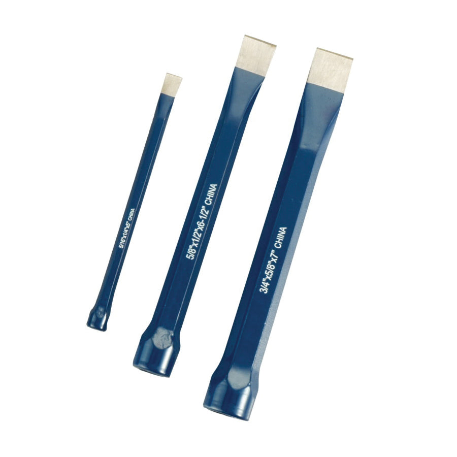 Vulcan JL-3CSL Cold Chisel Set, 3-Piece, Chrome Alloy Steel, Baked Enamel, Blue