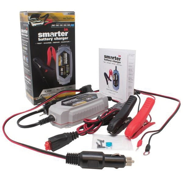 SMARTECH IC-2000 Automotive Battery Charger, 2 A Charge, AGM, LIB, EFB, GEL, MF, WET Battery, CANbus Plug, Black