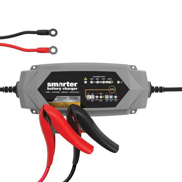 SMARTECH IC-3500 Automotive Battery Charger, 3.5 A Charge, AGM, Calcium, Gel Cell, Lithium, Wet Cell Battery, Black