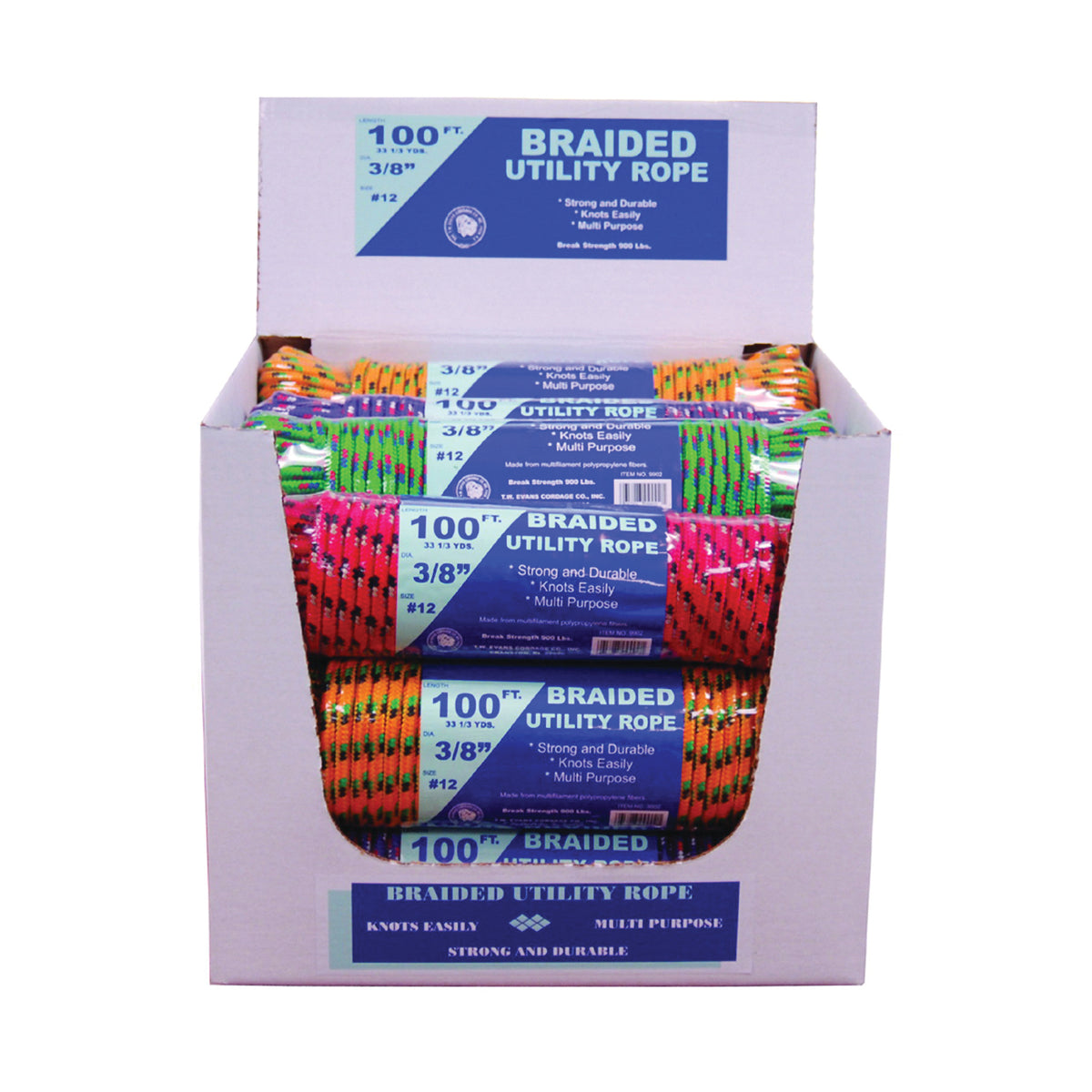 T.W. Evans Cordage 99022 Utility Rope Display, 3/8 in Dia, 100 ft L, Polypropylene