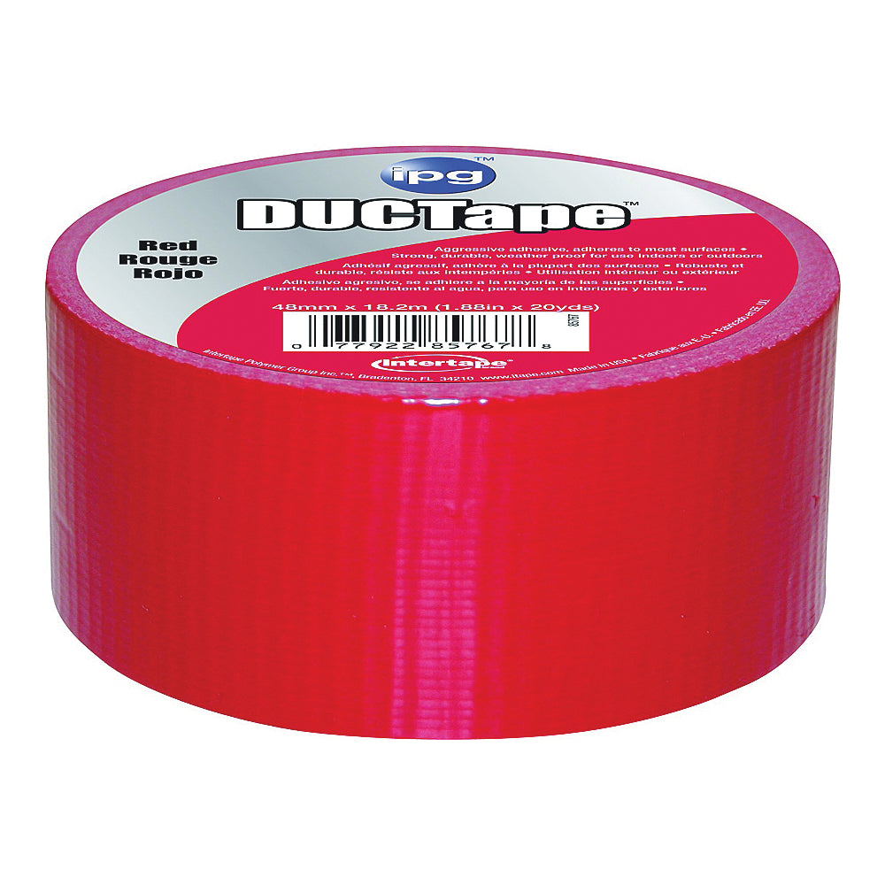 IPG 6720RED Duct Tape, 20 yd L, 1.88 in W, Polyethylene-Coated Cloth Backing, Red