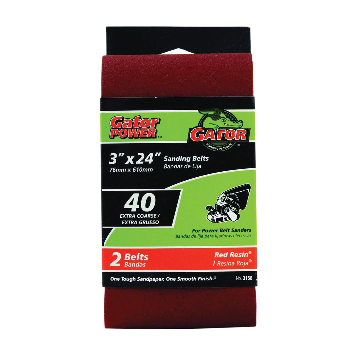 Gator 3158 Sanding Belt, 3 in W, 24 in L, 40 Grit, Extra Coarse, Aluminum Oxide Abrasive