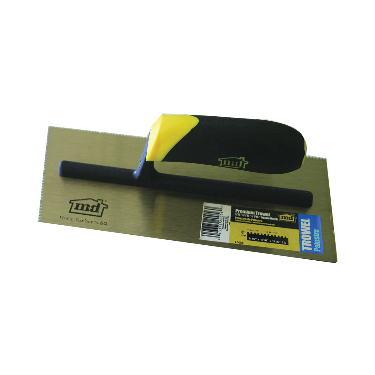 M-D 20056 Tile Installation Trowel, 11 in L, 4-1/2 in W, Square Notch, Comfort Grip Handle