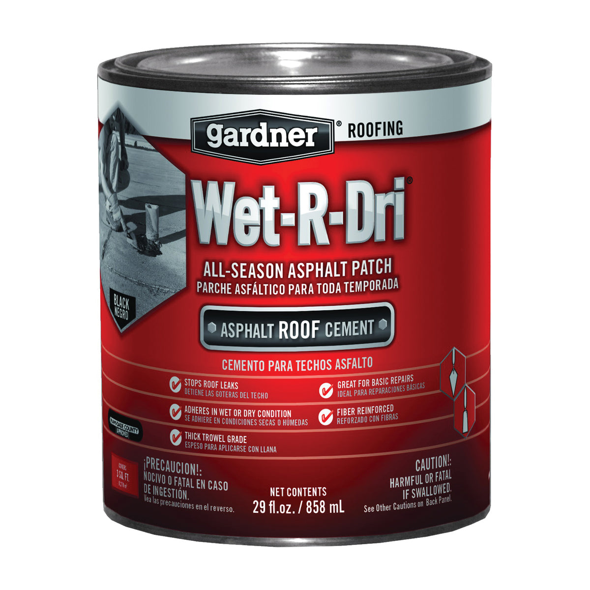 Gardner WET-R-DRI 0378-GA Roof Cement, 1 qt