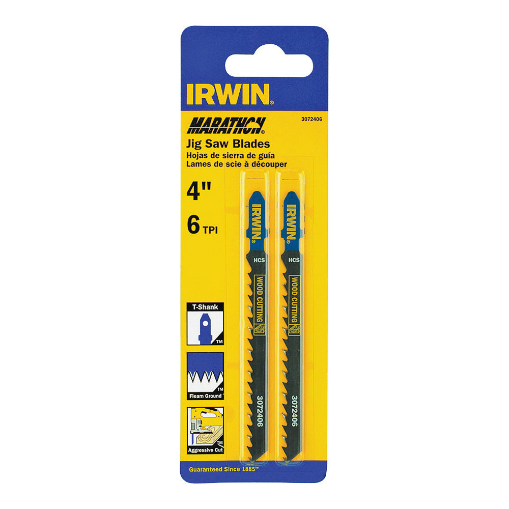 IRWIN 3072406 Jig Saw Blade, 4 in L, 6 TPI